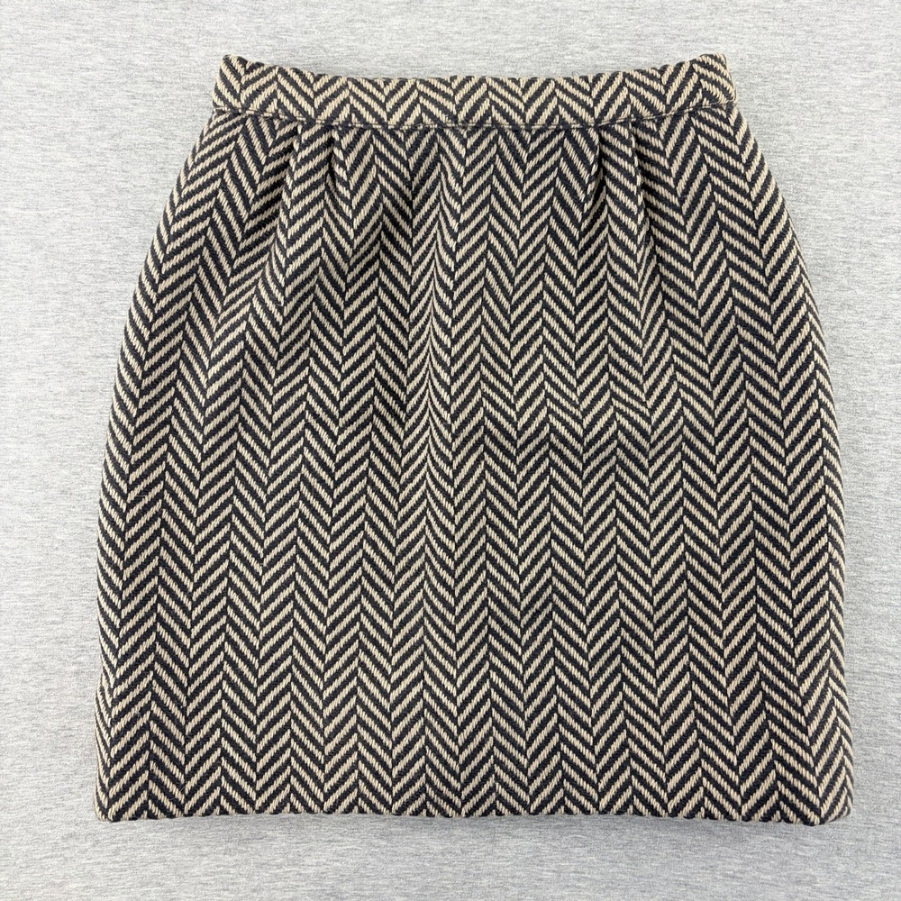 Valentino Boutique Brown Black Herringbone Wool Pencil Skirt Vintage Chic